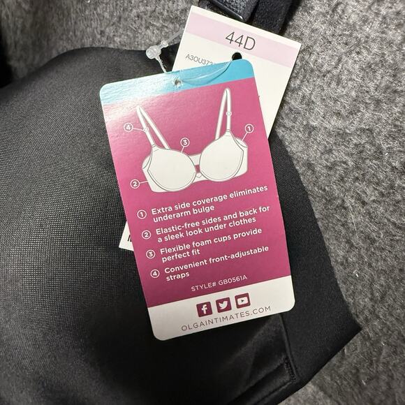 Olga By Warners Full Coverage Underwire Bra 44D Black No Side Effects Smooth - Picture 4 of 5